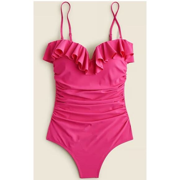 J. Crew pink ruffle one piece swimsuit - Picture 1 of 4